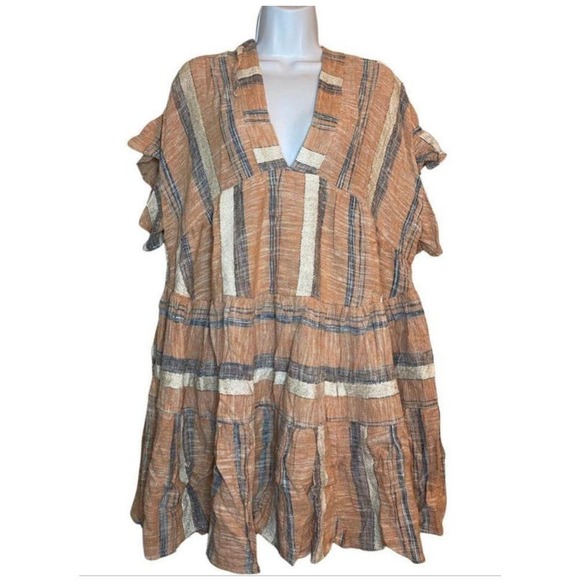 Lulus Striped Double V-Neck Tiered Mini Dress - Dusty Orange - Size XS* WD25 - Picture 7 of 12